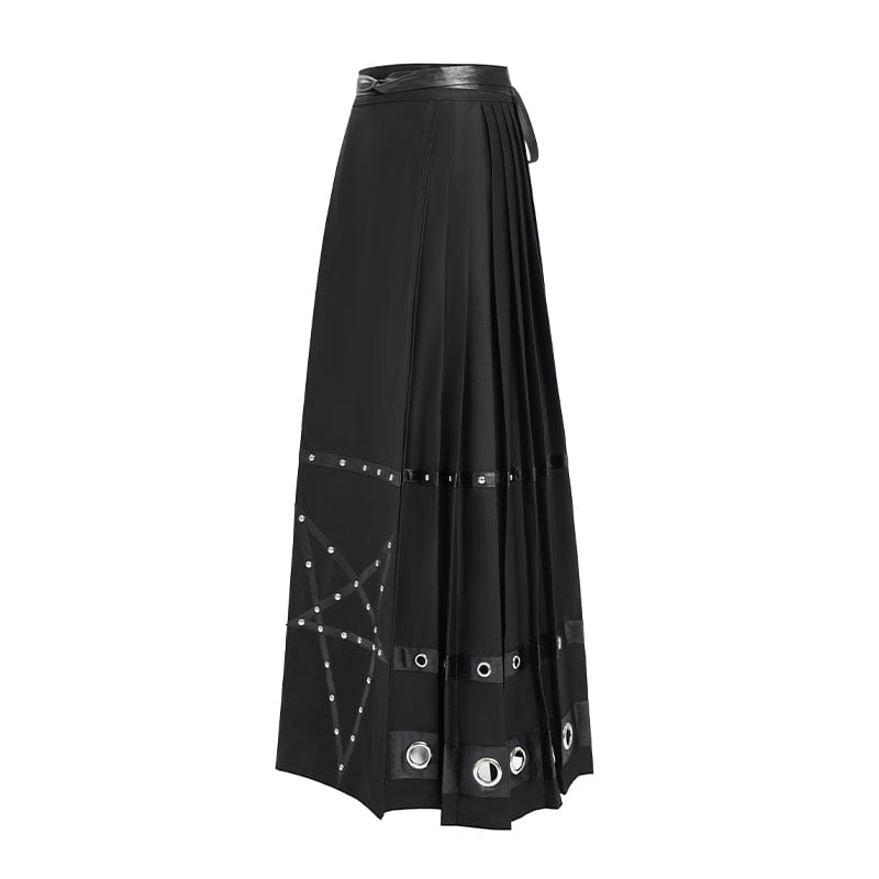 DEVIL FASHION Women's Punk Eyelets Rivets Pentacle Horse-face Skirt
