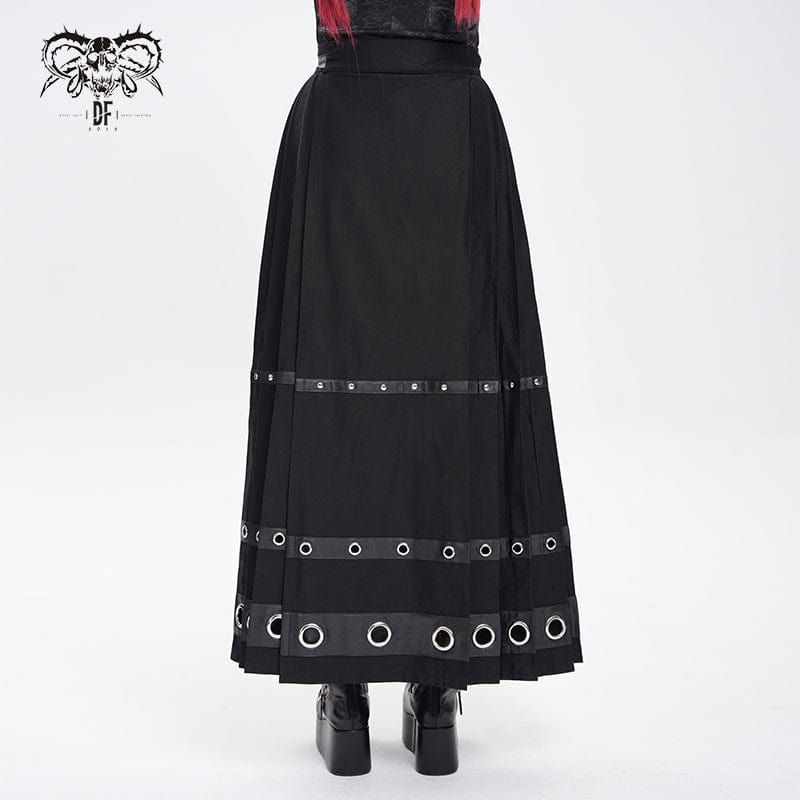 DEVIL FASHION Women's Punk Eyelets Rivets Pentacle Horse-face Skirt
