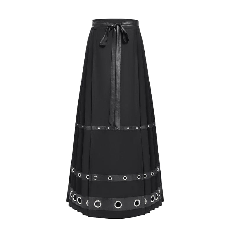 DEVIL FASHION Women's Punk Eyelets Rivets Pentacle Horse-face Skirt