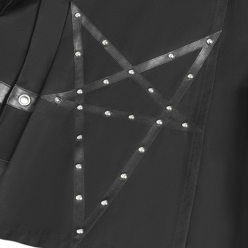 DEVIL FASHION Women's Punk Eyelets Rivets Pentacle Horse-face Skirt