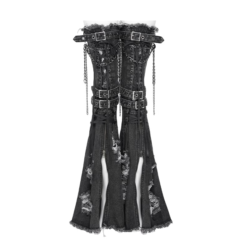 DEVIL FASHION Women's Punk Frayed Raw Edge Ripped Flared Leg Warmers