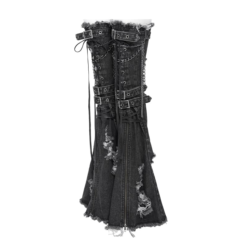 DEVIL FASHION Women's Punk Frayed Raw Edge Ripped Flared Leg Warmers