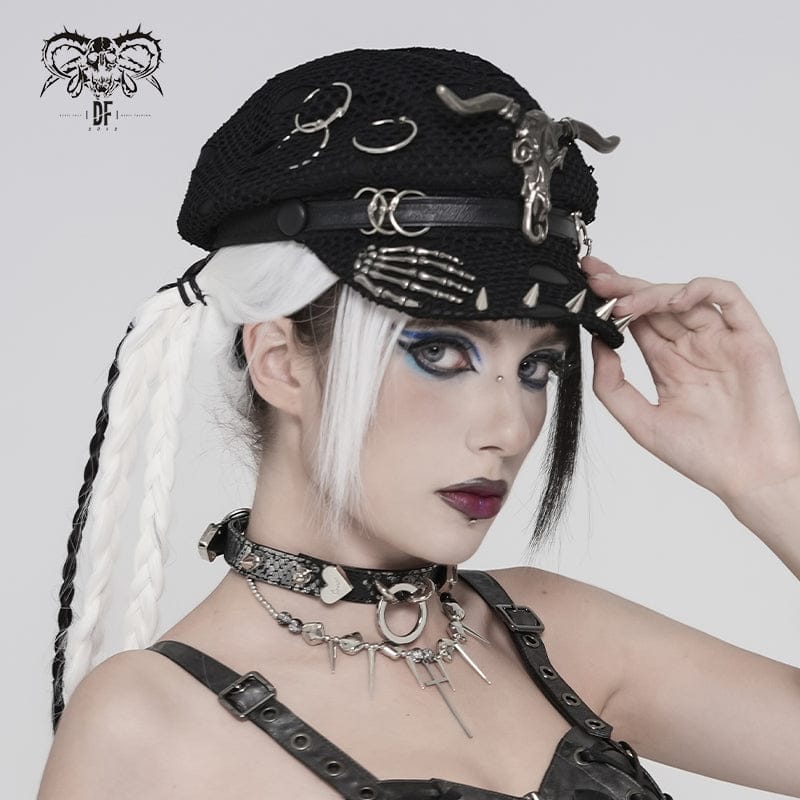DEVIL FASHION Women's Punk Goat Skull Skeleton Hand Studded Hat