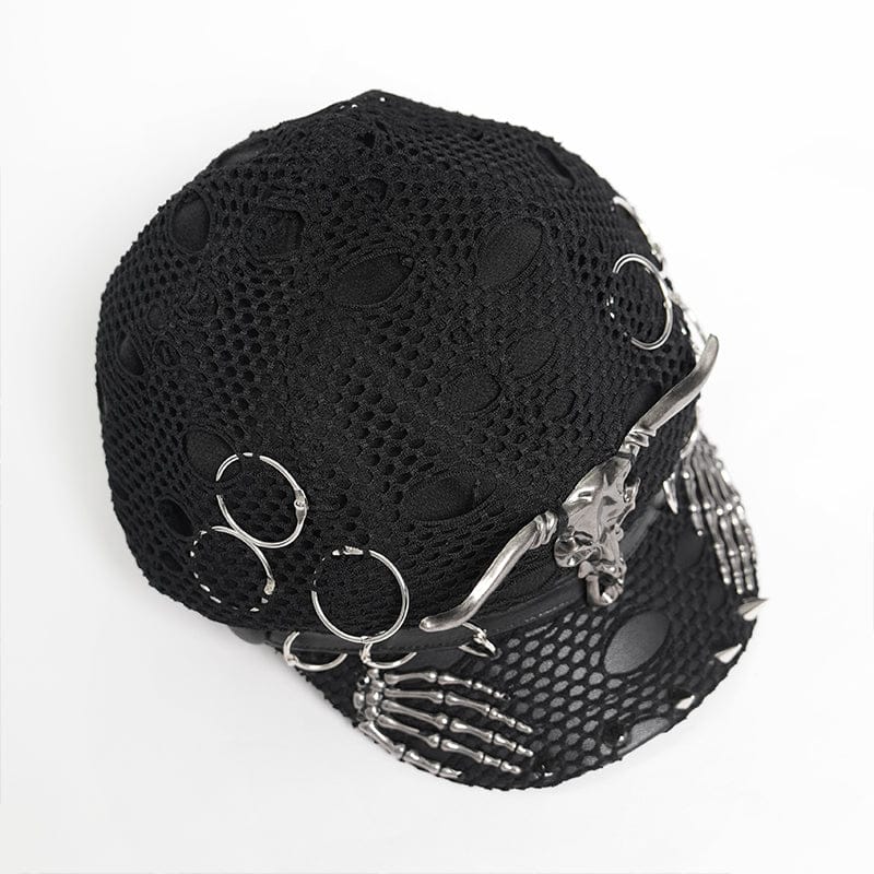 DEVIL FASHION Women's Punk Goat Skull Skeleton Hand Studded Hat