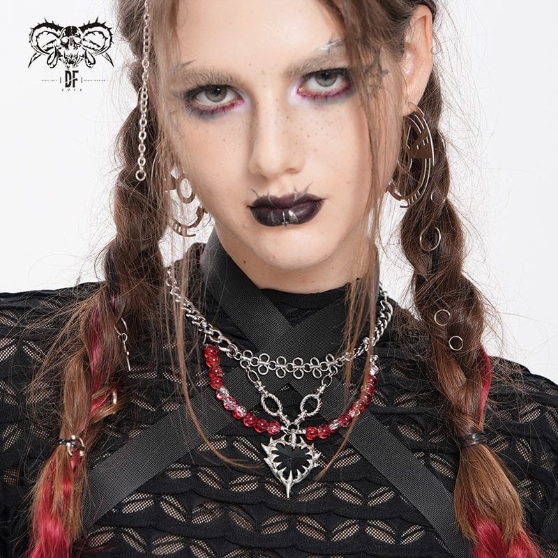 DEVIL FASHION Women's Punk Heart Beady Chain Necklace
