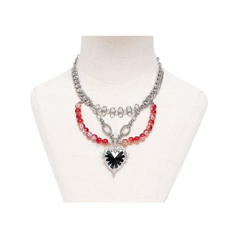 DEVIL FASHION Women's Punk Heart Beady Chain Necklace