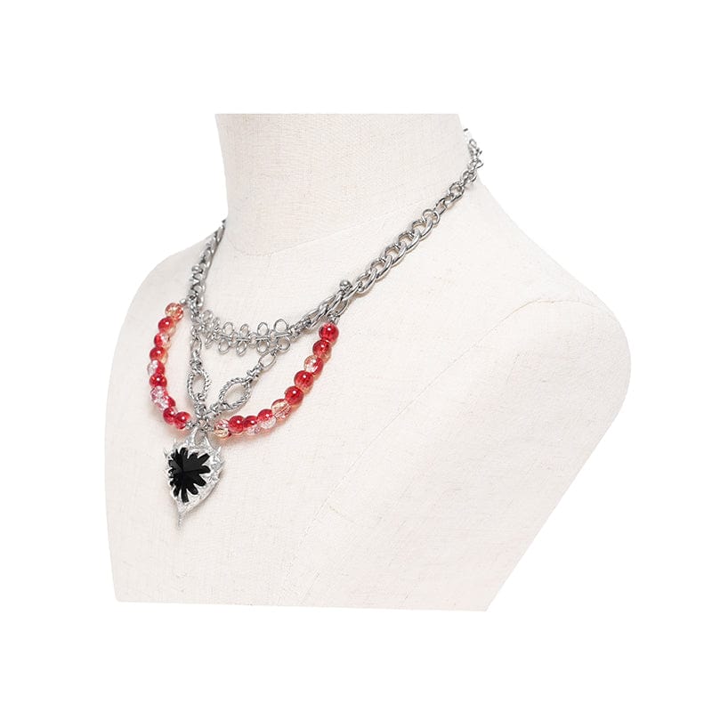 DEVIL FASHION Women's Punk Heart Beady Chain Necklace
