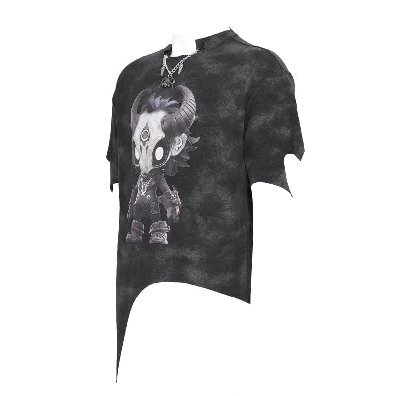 DEVIL FASHION Women's Punk Hitt Printed Irregular T-shirt