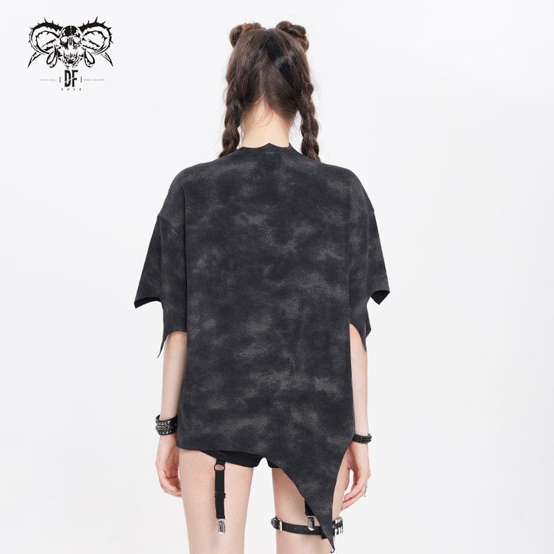 DEVIL FASHION Women's Punk Hitt Printed Irregular T-shirt