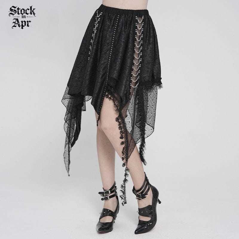 DEVIL FASHION Women's Punk Irregular Chained Streamer Skirt