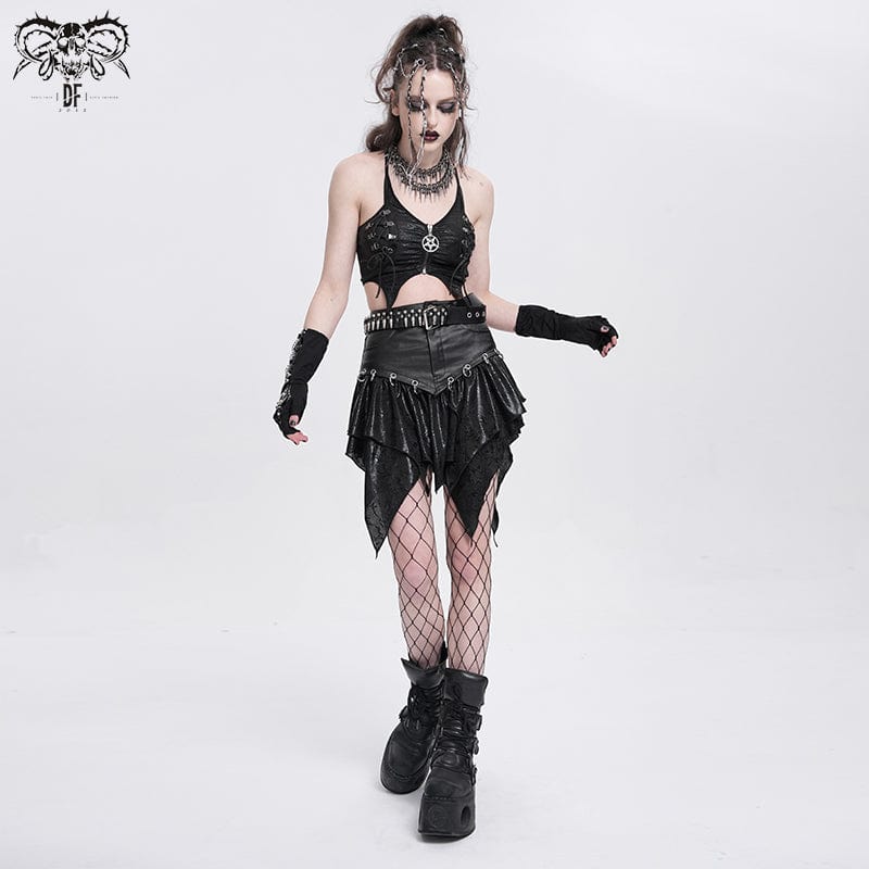 DEVIL FASHION Women's Punk Irregular High-waisted Short Skirt