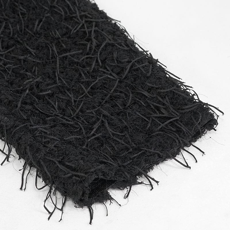 DEVIL FASHION Women's Punk Irregular Off Shoulder Fluffy Sweater