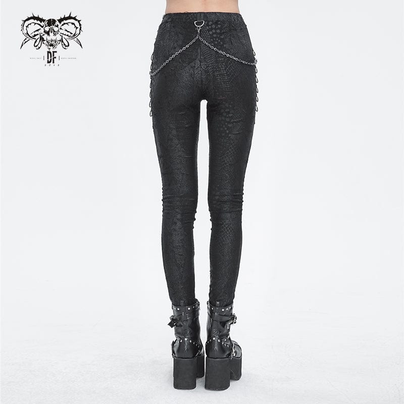 DEVIL FASHION Women's Punk Jacquard Chain Ring Sides Leggings