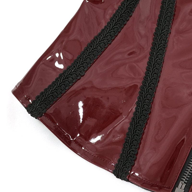 DEVIL FASHION Women's Punk Lace Splice Patent Leather Overbust Corset Red