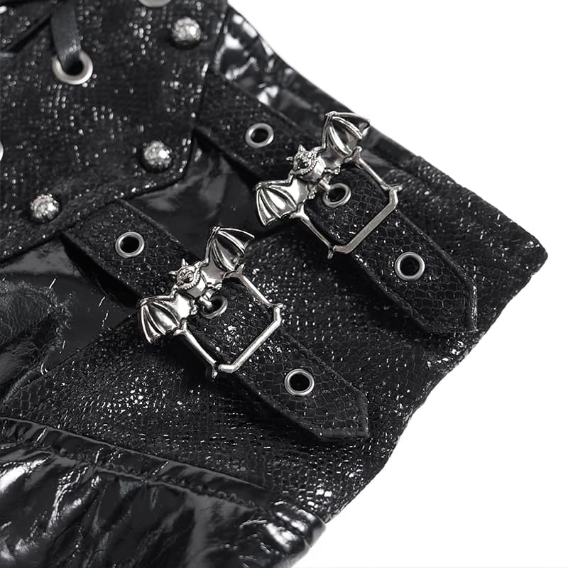 DEVIL FASHION Women's Punk Lace-up Bat Buckle Straps Asymmetric Skirt Black