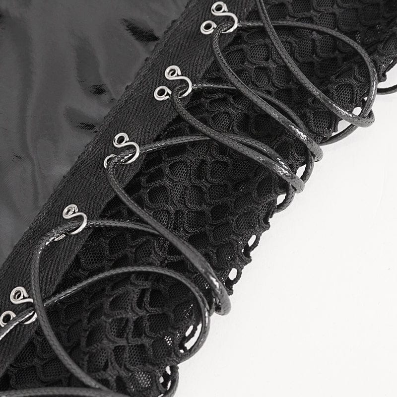 DEVIL FASHION Women's Punk Lace-Up Stud Ruffled Bodysuit