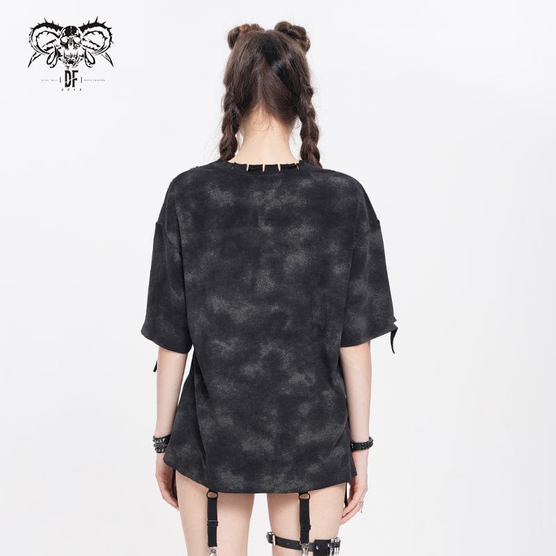 DEVIL FASHION Women's Punk Lilimar Printed Ripped T-shirt