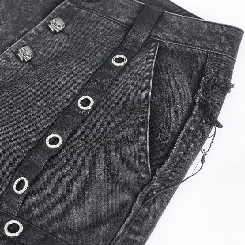 DEVIL FASHION Women's Punk Mesh Eyelets Ruffled Flared Pants