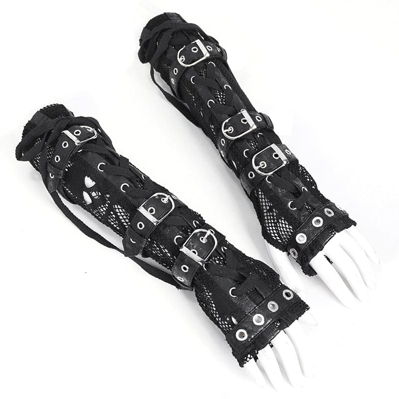 DEVIL FASHION Women's Punk Mesh Multi-buckle Gloves