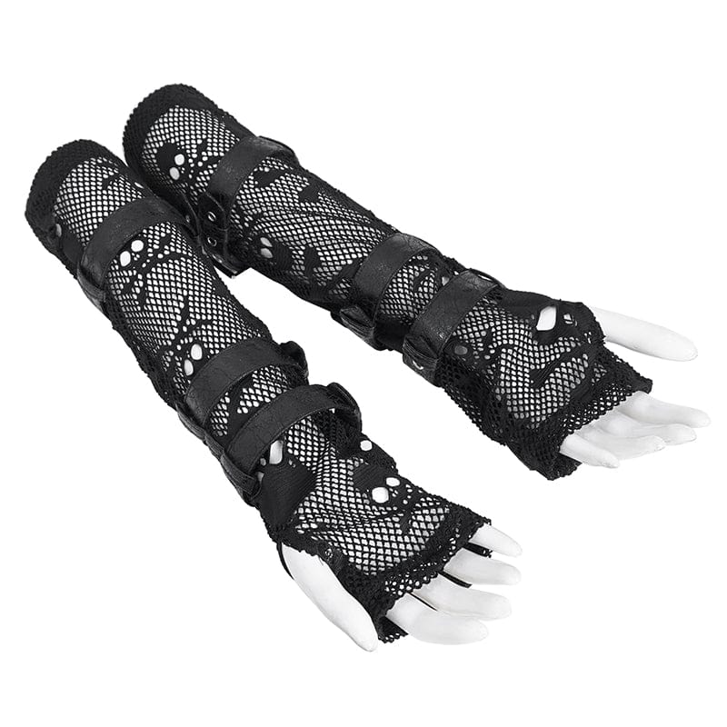 DEVIL FASHION Women's Punk Mesh Multi-buckle Gloves