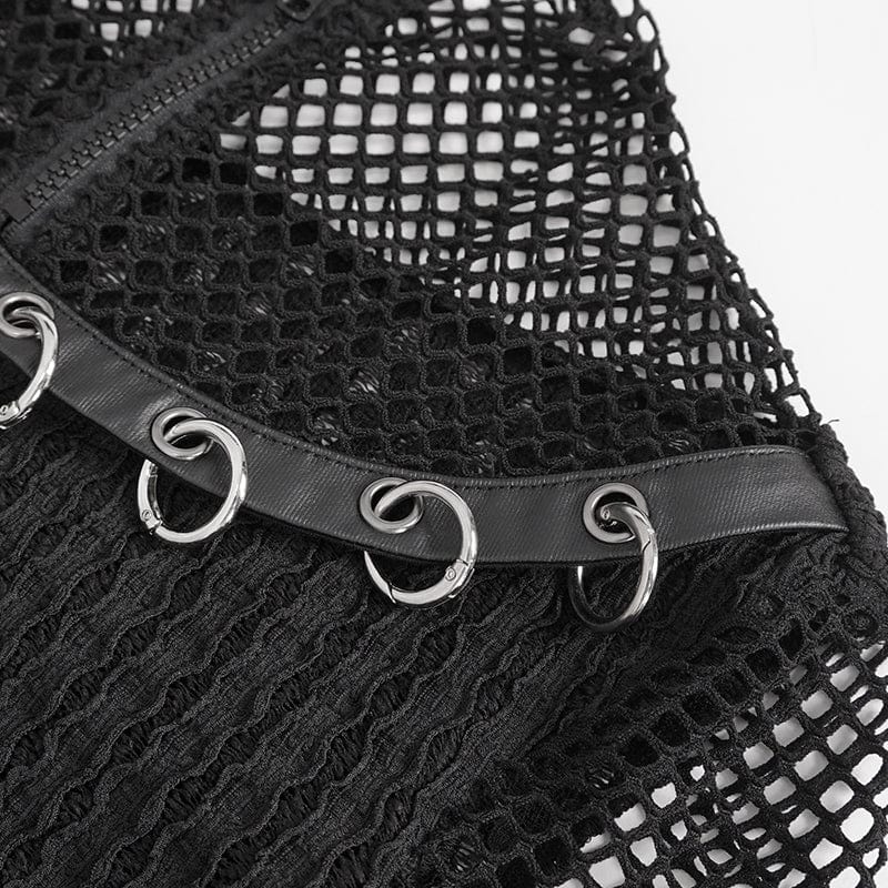 DEVIL FASHION Women's Punk Mesh Rings Short Sleeved Mesh Top