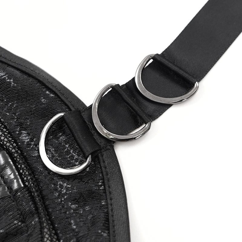 DEVIL FASHION Women's Punk Mesh Splice Chained Halterneck Honeymoon Dress