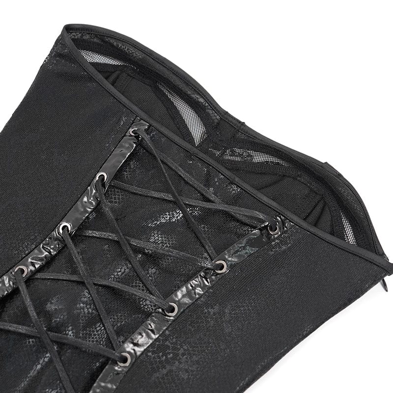 DEVIL FASHION Women's Punk Mesh Splice Chained Halterneck Honeymoon Dress