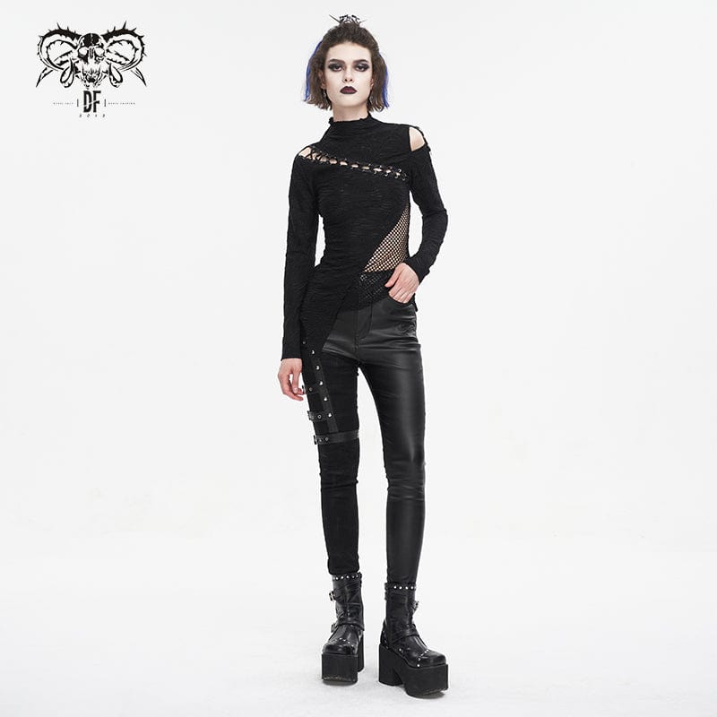 DEVIL FASHION Women's Punk Multi-buckle Splice Pants