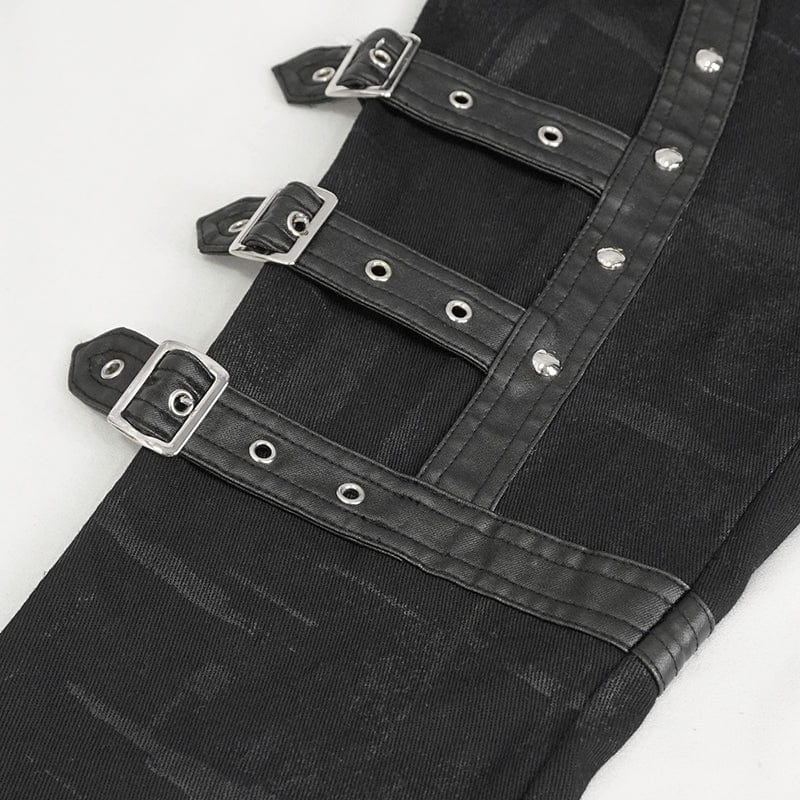 DEVIL FASHION Women's Punk Multi-buckle Splice Pants