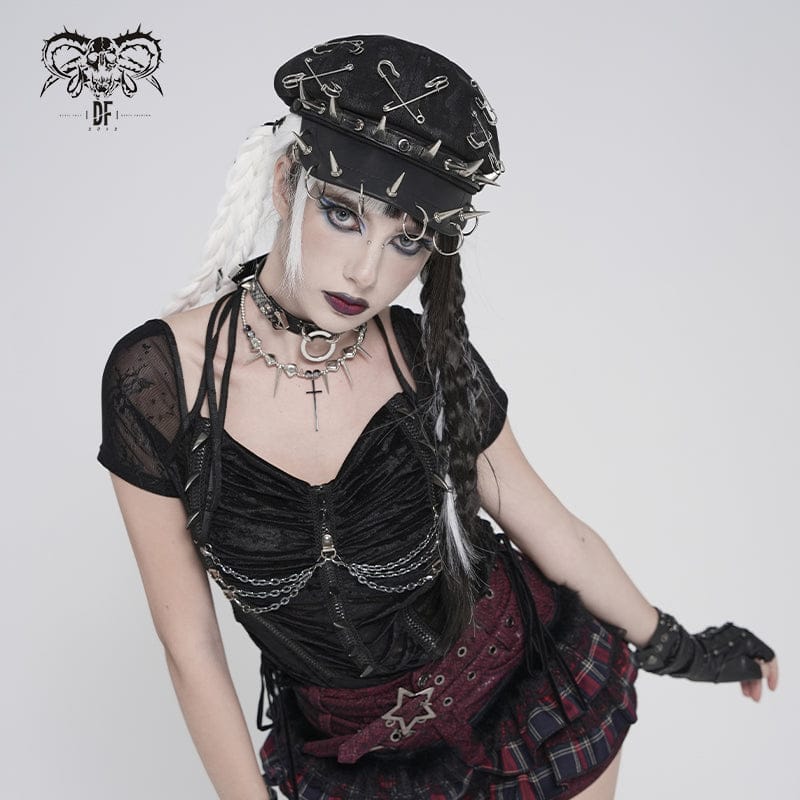 DEVIL FASHION Women's Punk Paper Clip Studded Ring Hat