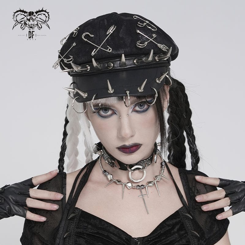 DEVIL FASHION Women's Punk Paper Clip Studded Ring Hat