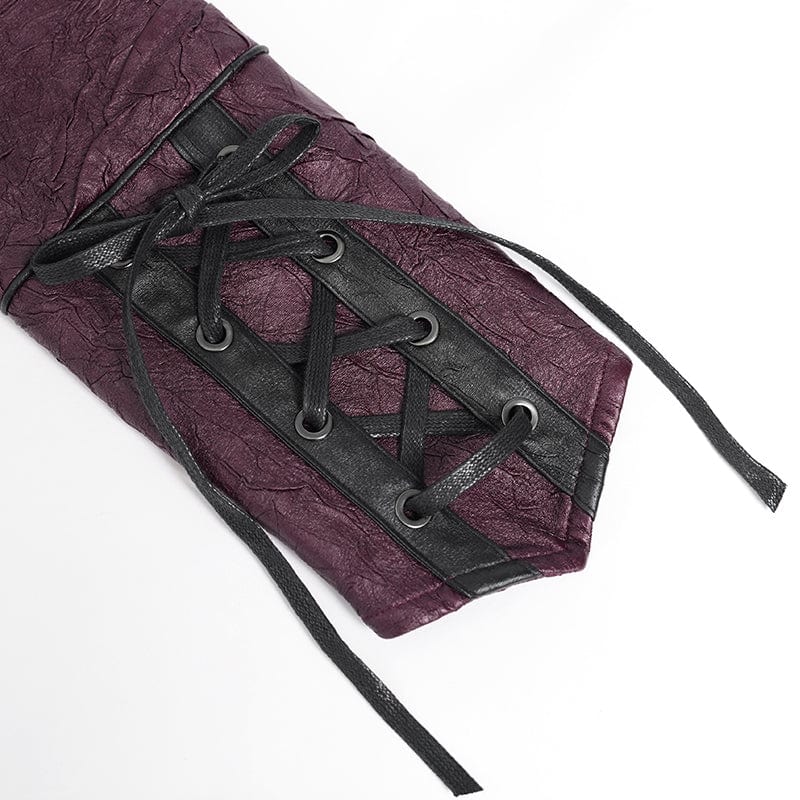 DEVIL FASHION Women's Punk Pentacle Buckle Strap Lace-up Jacket Red