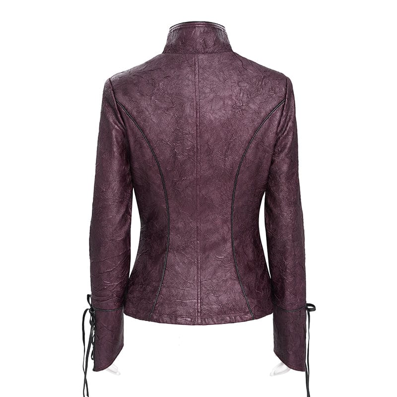 DEVIL FASHION Women's Punk Pentacle Buckle Strap Lace-up Jacket Red