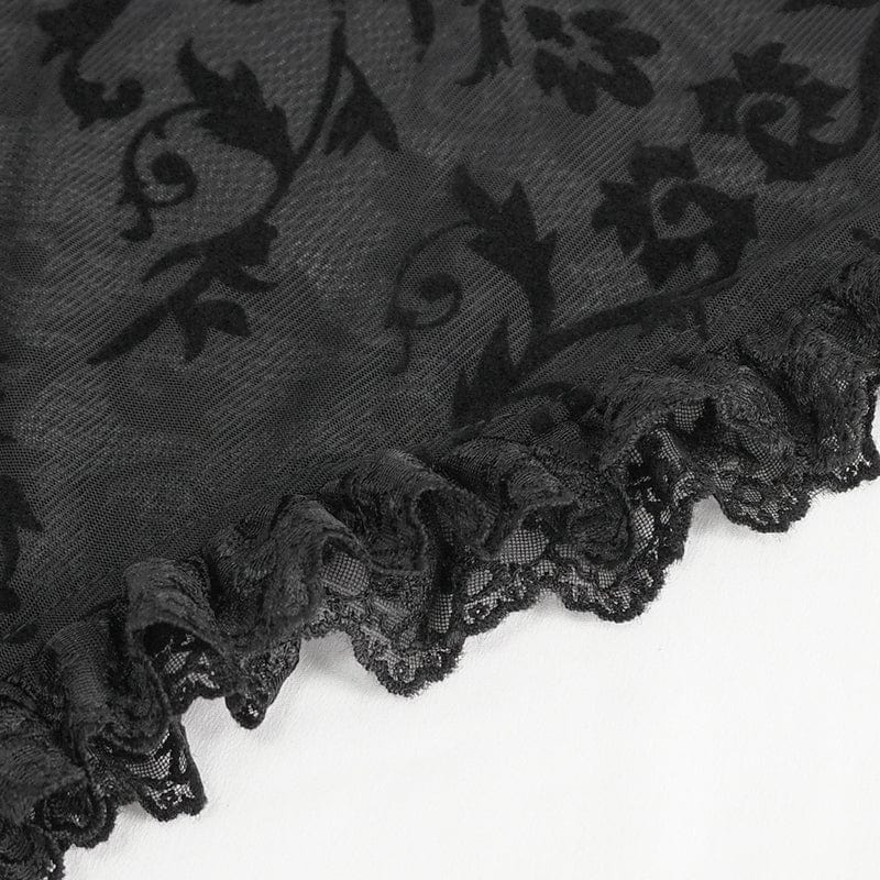 DEVIL FASHION Women's Punk Plunging Flared Sleevd Mesh Splice Shirt