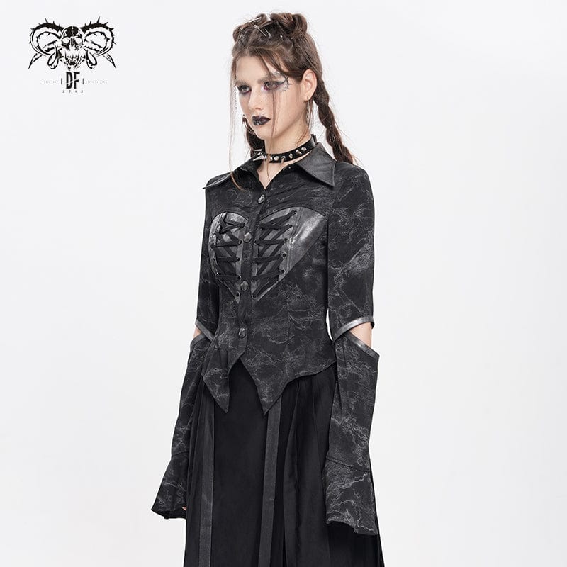 DEVIL FASHION Women's Punk Printed Cutout Turtleneck Shirt