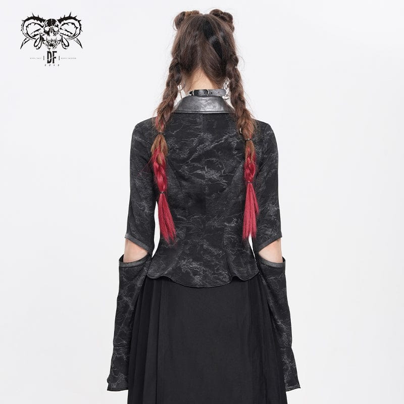 DEVIL FASHION Women's Punk Printed Cutout Turtleneck Shirt