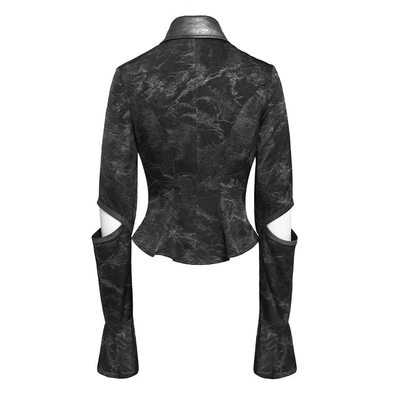 DEVIL FASHION Women's Punk Printed Cutout Turtleneck Shirt