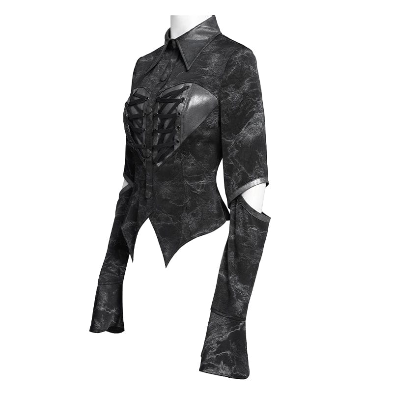 DEVIL FASHION Women's Punk Printed Cutout Turtleneck Shirt