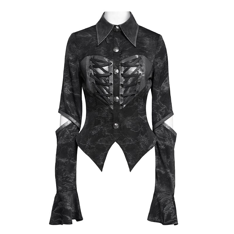 DEVIL FASHION Women's Punk Printed Cutout Turtleneck Shirt