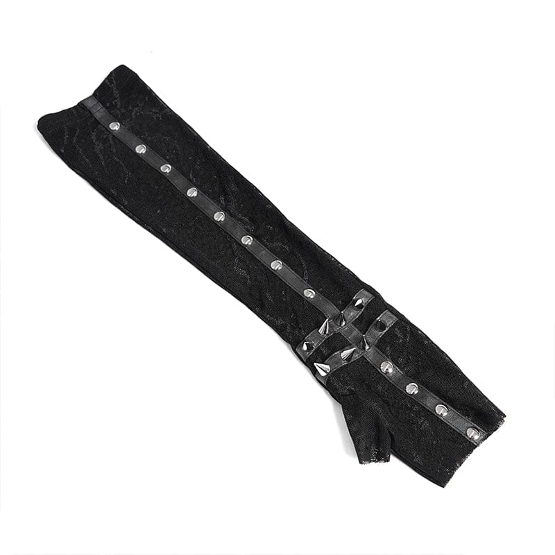 DEVIL FASHION Women's Punk Rivets Printed Mesh Gloves