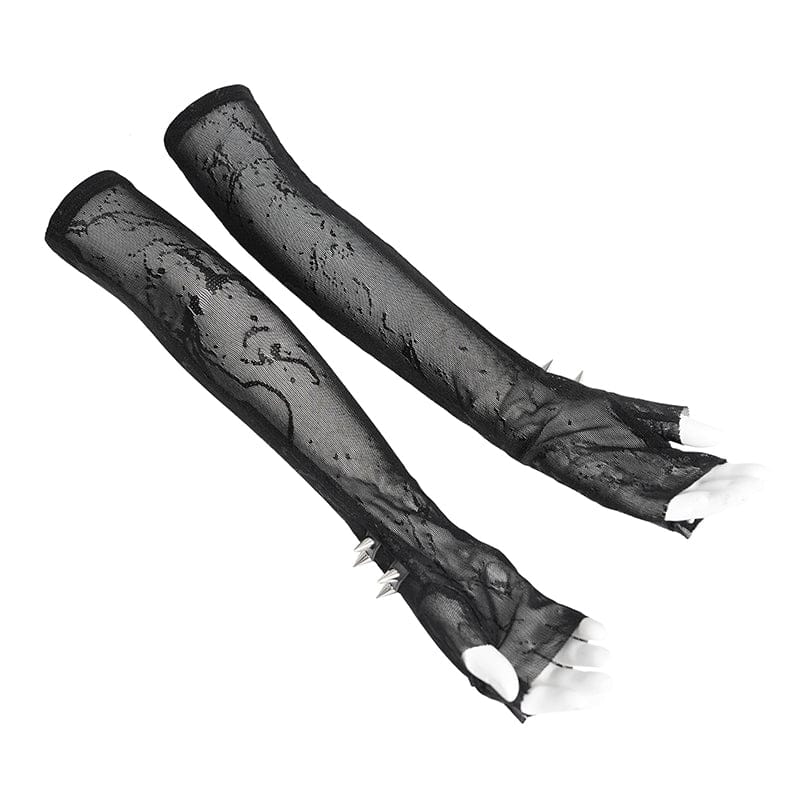 DEVIL FASHION Women's Punk Rivets Printed Mesh Gloves