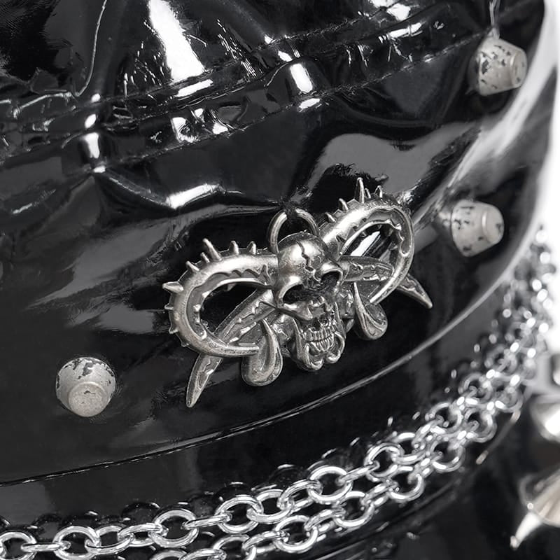 DEVIL FASHION Women's Punk Rivets Skull Faux Leather Cap