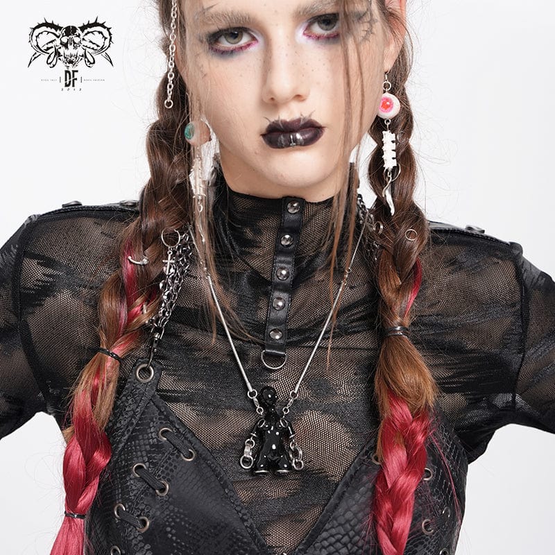 DEVIL FASHION Women's Punk Sci-fi Weird Alien Necklace Black