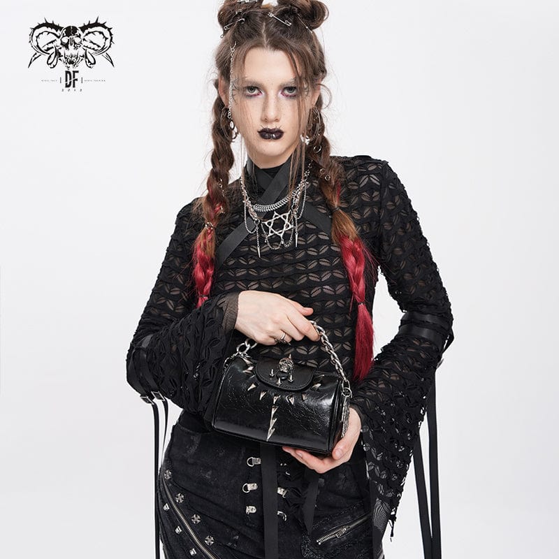 DEVIL FASHION Women's Punk Skull Rivets Chain Bag
