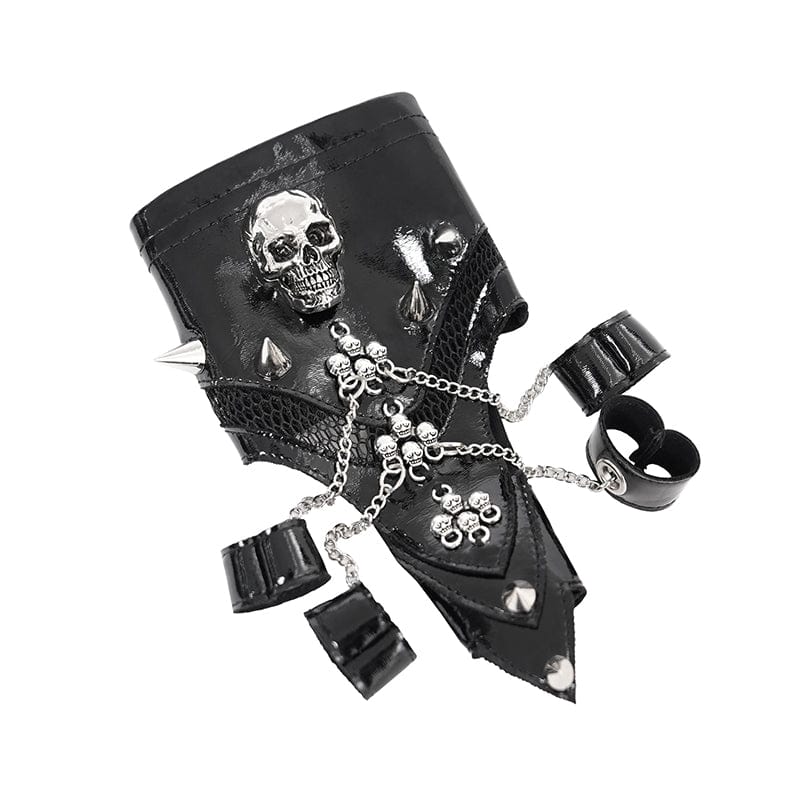 DEVIL FASHION Women's Punk Skull Studded Faux Leather Half-finger Bracelet