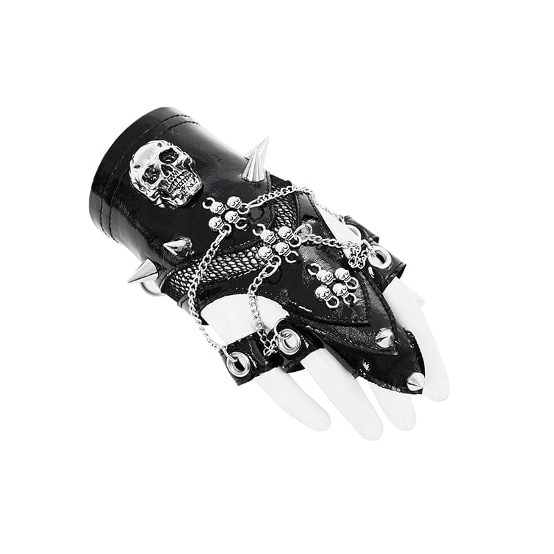 DEVIL FASHION Women's Punk Skull Studded Faux Leather Half-finger Bracelet