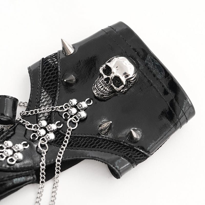 DEVIL FASHION Women's Punk Skull Studded Faux Leather Half-finger Bracelet
