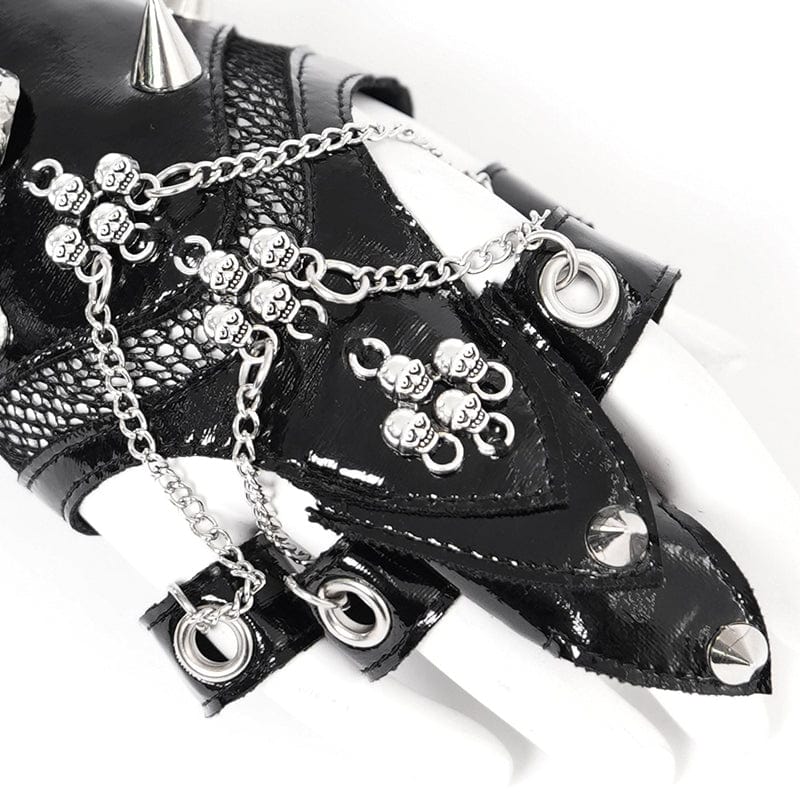 DEVIL FASHION Women's Punk Skull Studded Faux Leather Half-finger Bracelet