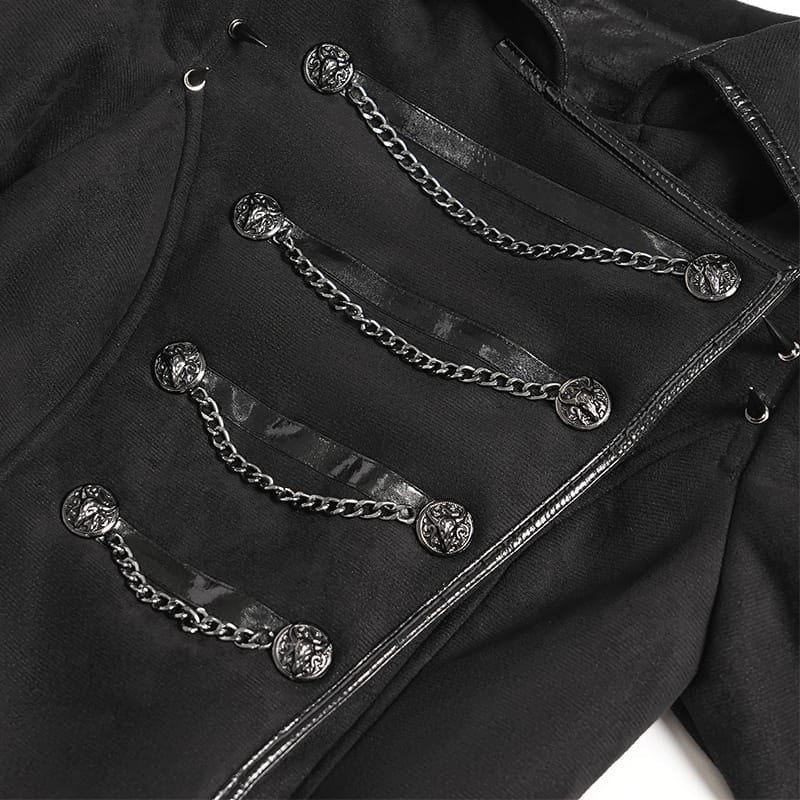 DEVIL FASHION Women's Punk Spiked Chained Lapel Slanted Placket Coat