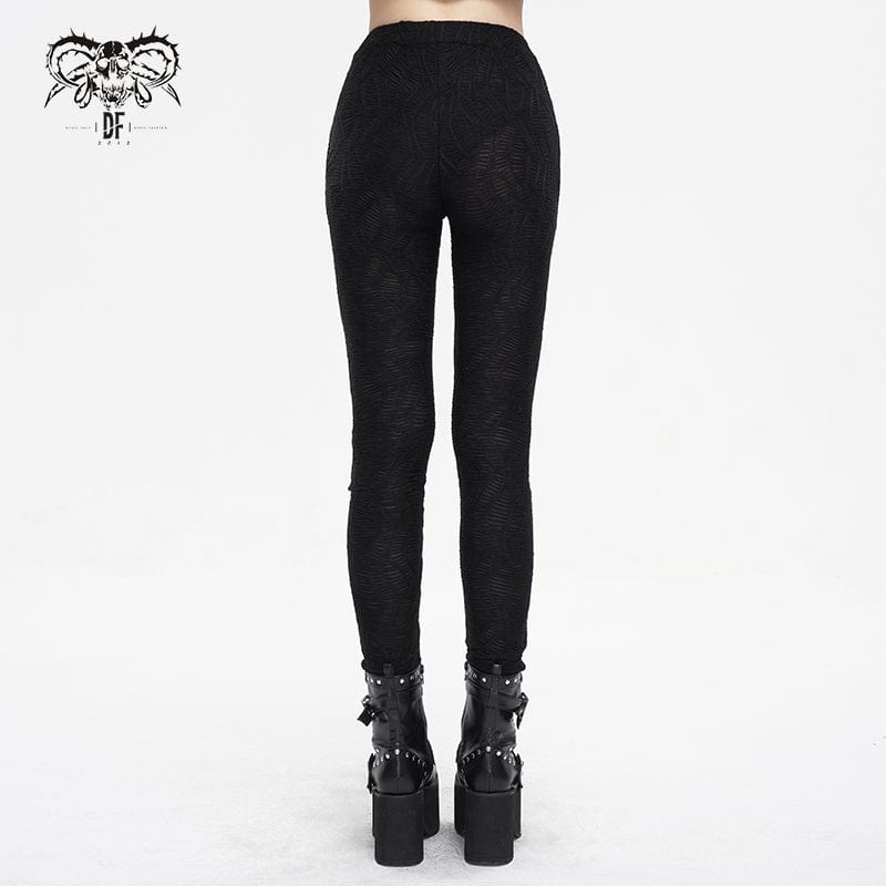 DEVIL FASHION Women's Punk Strappy Mesh Splice Ruched Leggings